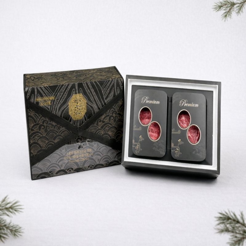 강원더몰,1+등급 횡성한우 명품 선물 세트 2구 등심 구이용 로스 800g